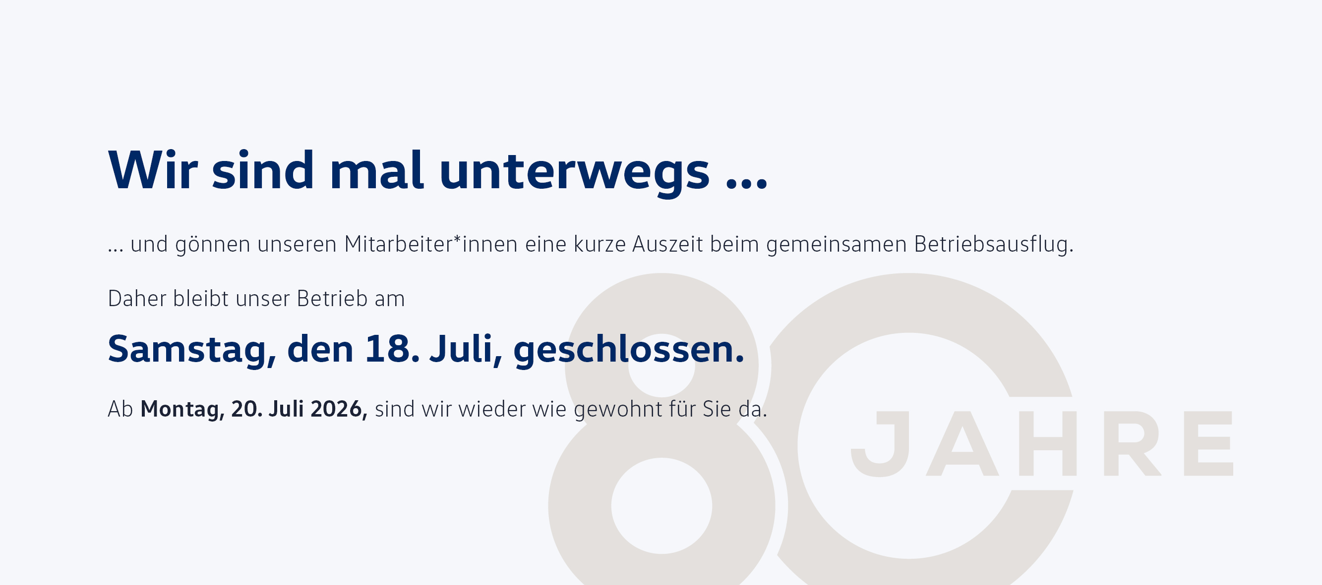 Hinweis Betriebsausflug